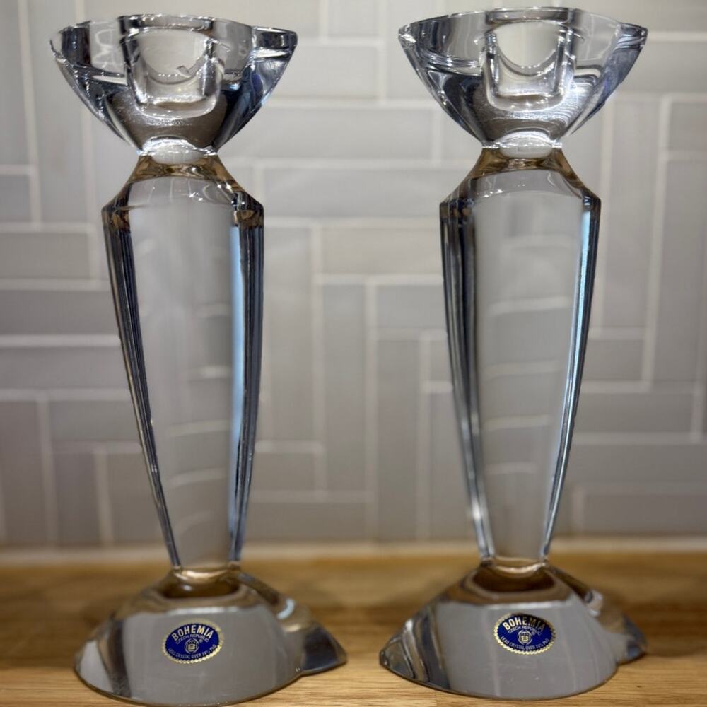 BOHEMIA Vintage Pair of Lead Crystal Candle Holders